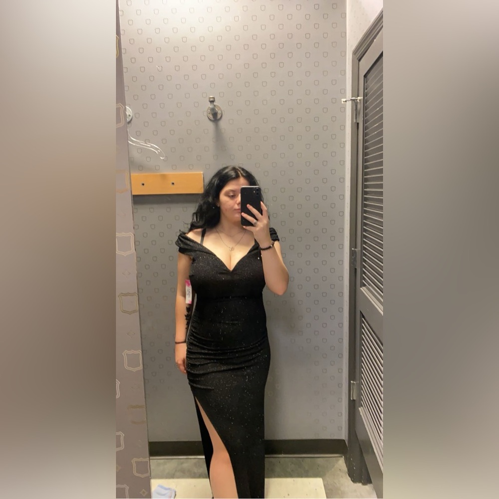 Chic Black Glitter Off-Shoulder Mini Dress